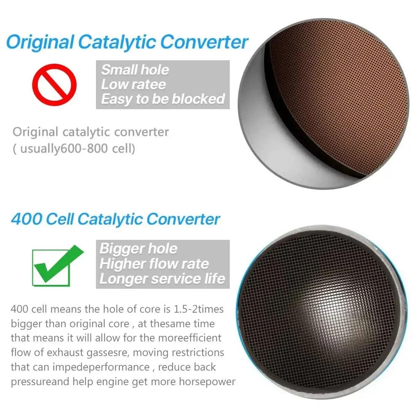 Sensor de oxígeno universal para convertidor catalítico de 2''/2,25''/2,5''/3'', 400 celdas, de alto flujo, redondo, de acero inoxidable Convertidor CatalíTico para AutomóVil(3 inch)