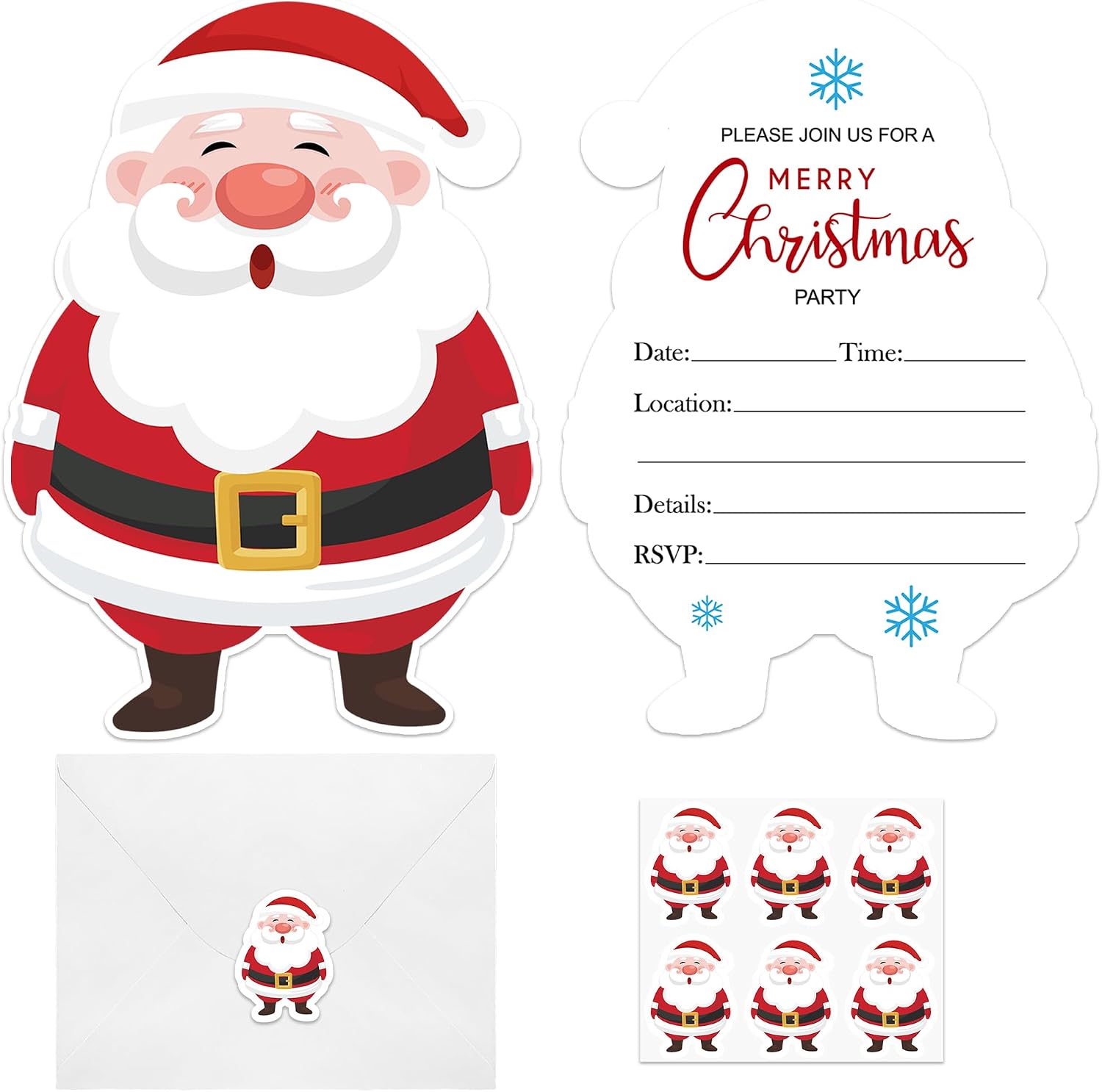 30 Pack Merry Christmas Invitations Cards with Envelopes & Stickers, Santa Style Christmas Party Invites Cards for Holiday Dinner Wedding Birthday Baby Shower Party Favors Supplies