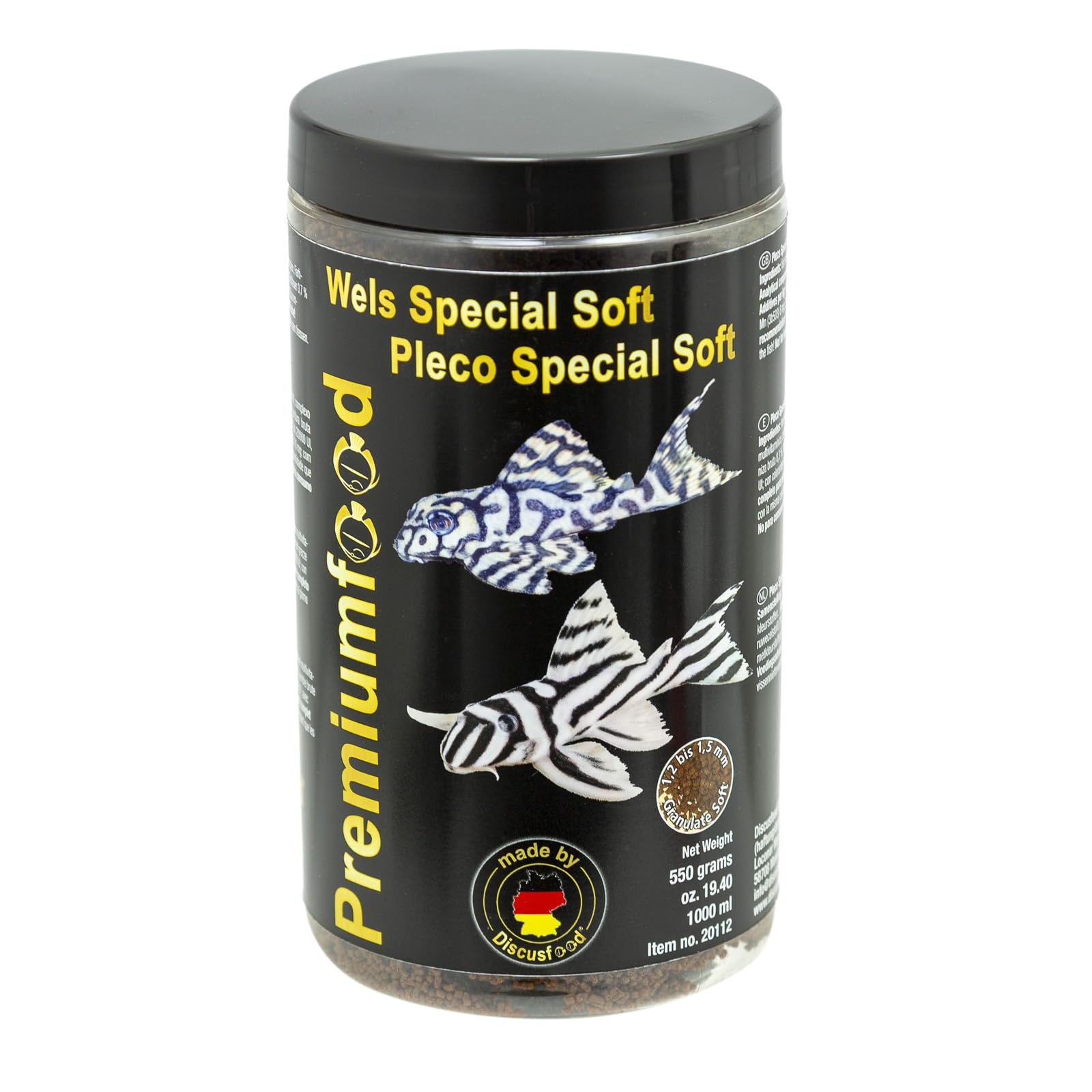 Pienso para peces premium para acuario, 550 g, para crecimiento y esplendor de colores, granulado suave Pleco especial, granulado suave muy bien tolerado, alimento completo para bagres (para casi