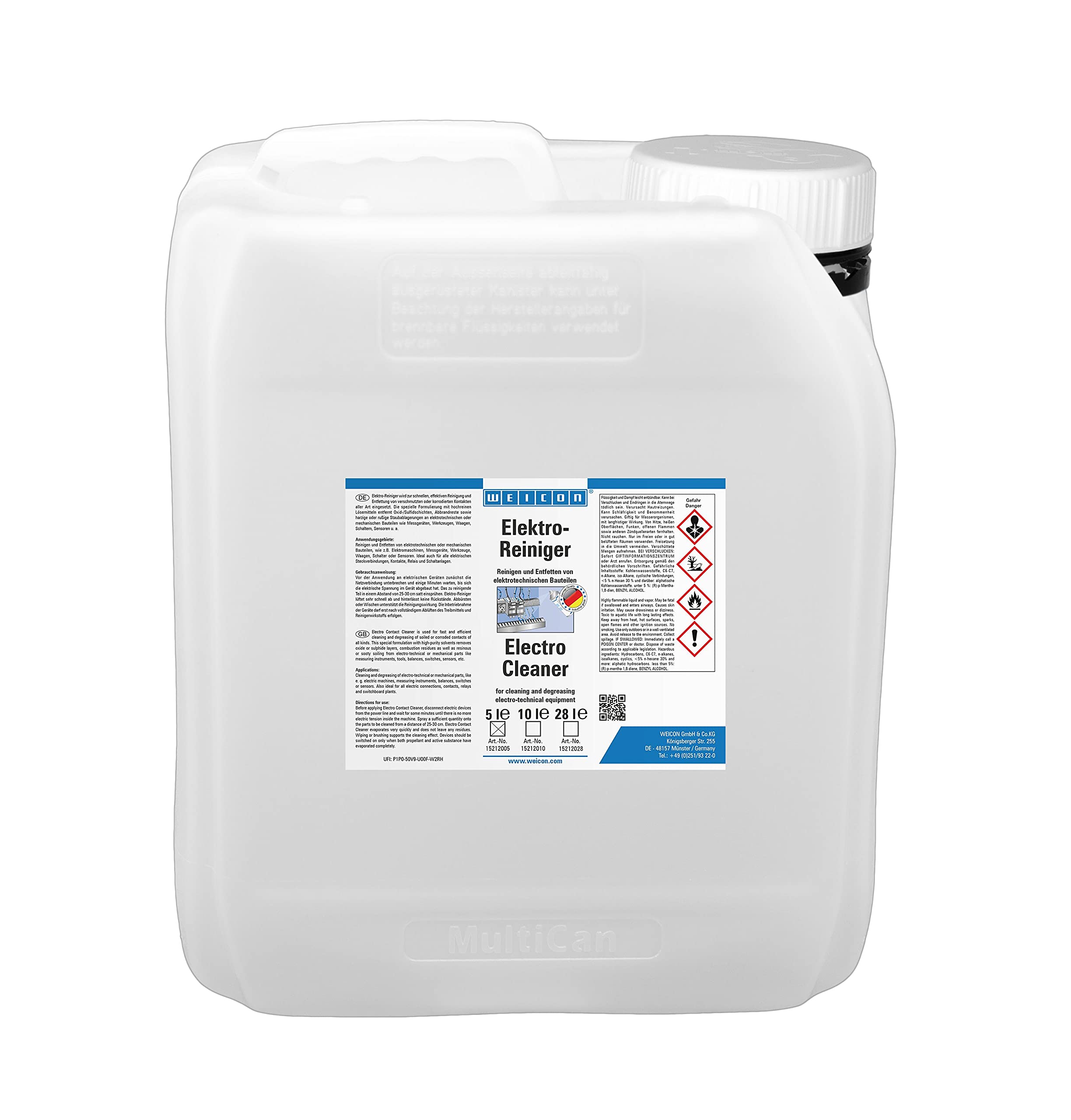 WEICON Elektro-Reiniger 5 L, Kontaktreiniger für Elektronik, Platinenreiniger, Leiterplattenreiniger