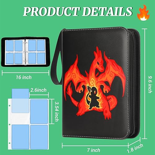 Miniatura 4 de Carpeta de tarjetas intercambiables con 4 bolsillos, carpetas comerciales para juegos de cartas, funda de colección para 400 tarjetas con 50 fundas