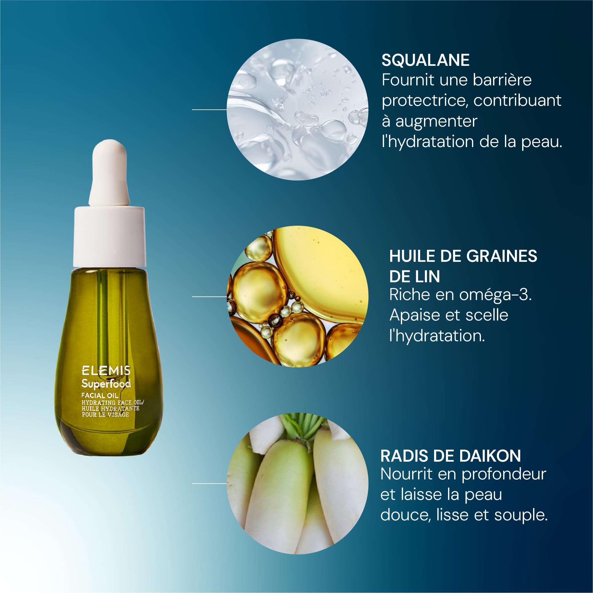 ELEMIS Pro-Collagen & Superfood Facial Oils, Cliniquement Prouvé – Huile Visage Légère non Grasse et Végan, Hydrate, Repulpe et Lisse, Huile-Sérum Visage Anti-Âge contre Rides et Ridules