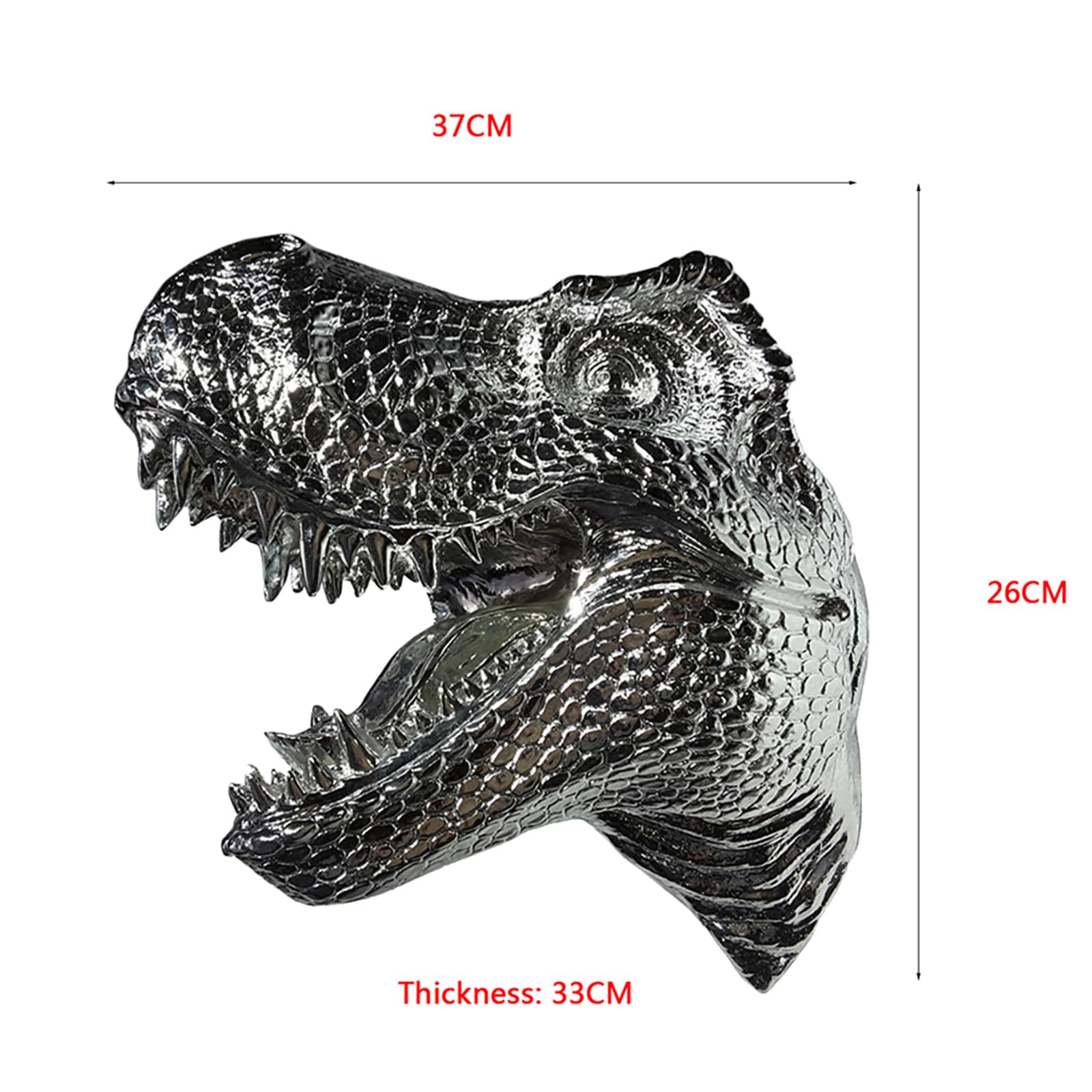 YXCQHZM Swarling Ogromny Tyranozaur Rex montowany na ścianie - głowa T-Rex wisząca figurka - 38 cm rzeźba głowy dinozaura - do dekoracji ścian