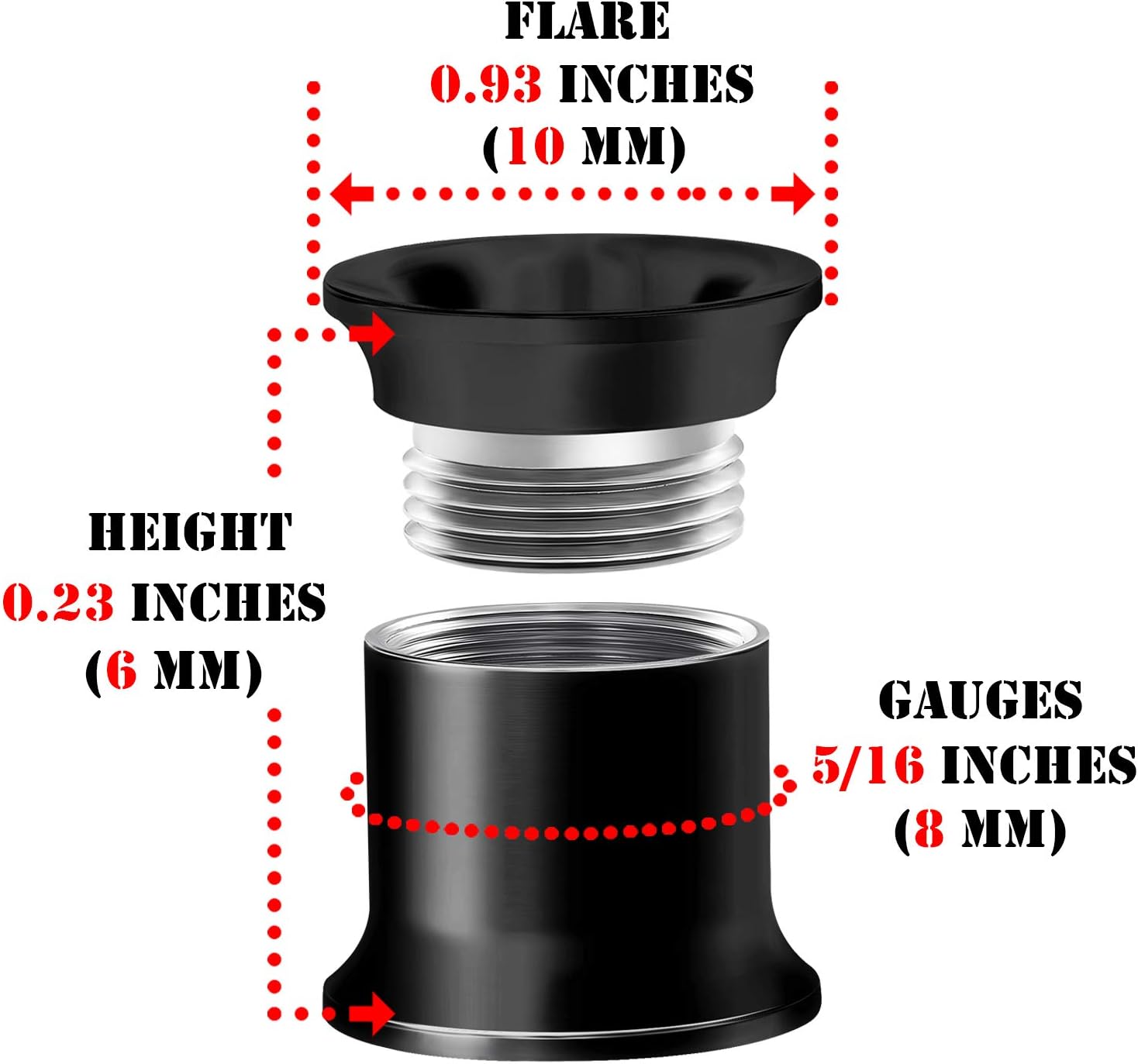 Internally Threaded Surgical Steel Black Double Flared Tunnel Piercing Jewelry Stretcher Ear Plug Earring Lobe Tunnel