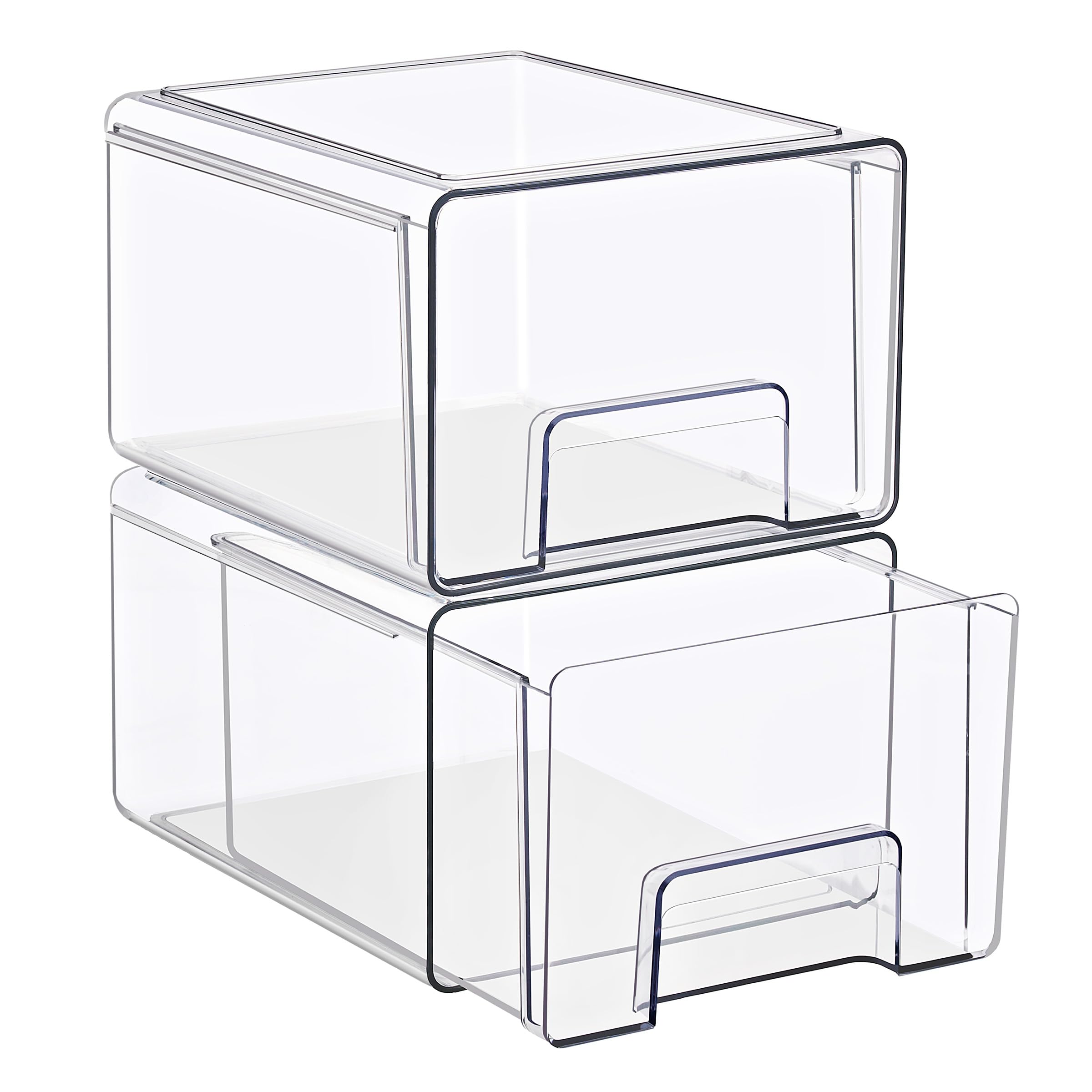 sorbus large clear stackable storage drawers – 2-pack plastic organizer bins with handles – pull-out stackable drawers for bathroom closet, medicine, cabinet, pantry storage, baby bottle organizer