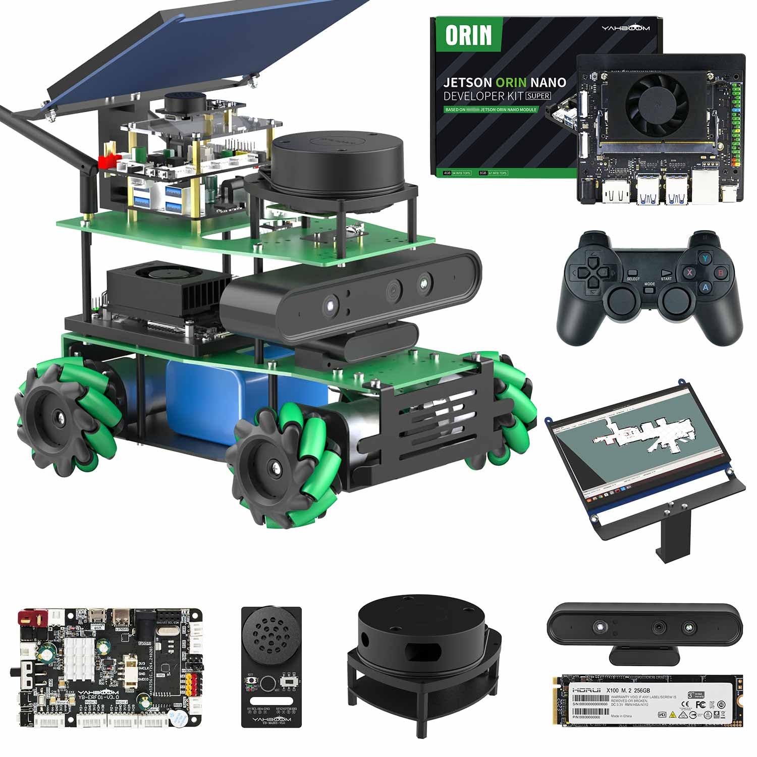 Yahboom ROS2 Robot Jetson Orin Nano Super 4GB Python Programming AI Vision Mapping Navigation 360°Movement for Mechanical Engineers (Sup Ver-with Orin Nano Super 4GB)