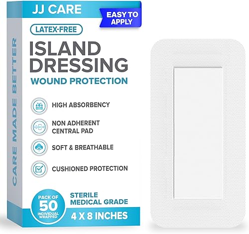 Miniatura 1 de JJ CARE Aderezo adhesivo para isla (paquete de 50), gasa con borde estéril de 4 x 8 pulgadas, vendajes de gasa adhesivos envueltos individualmente