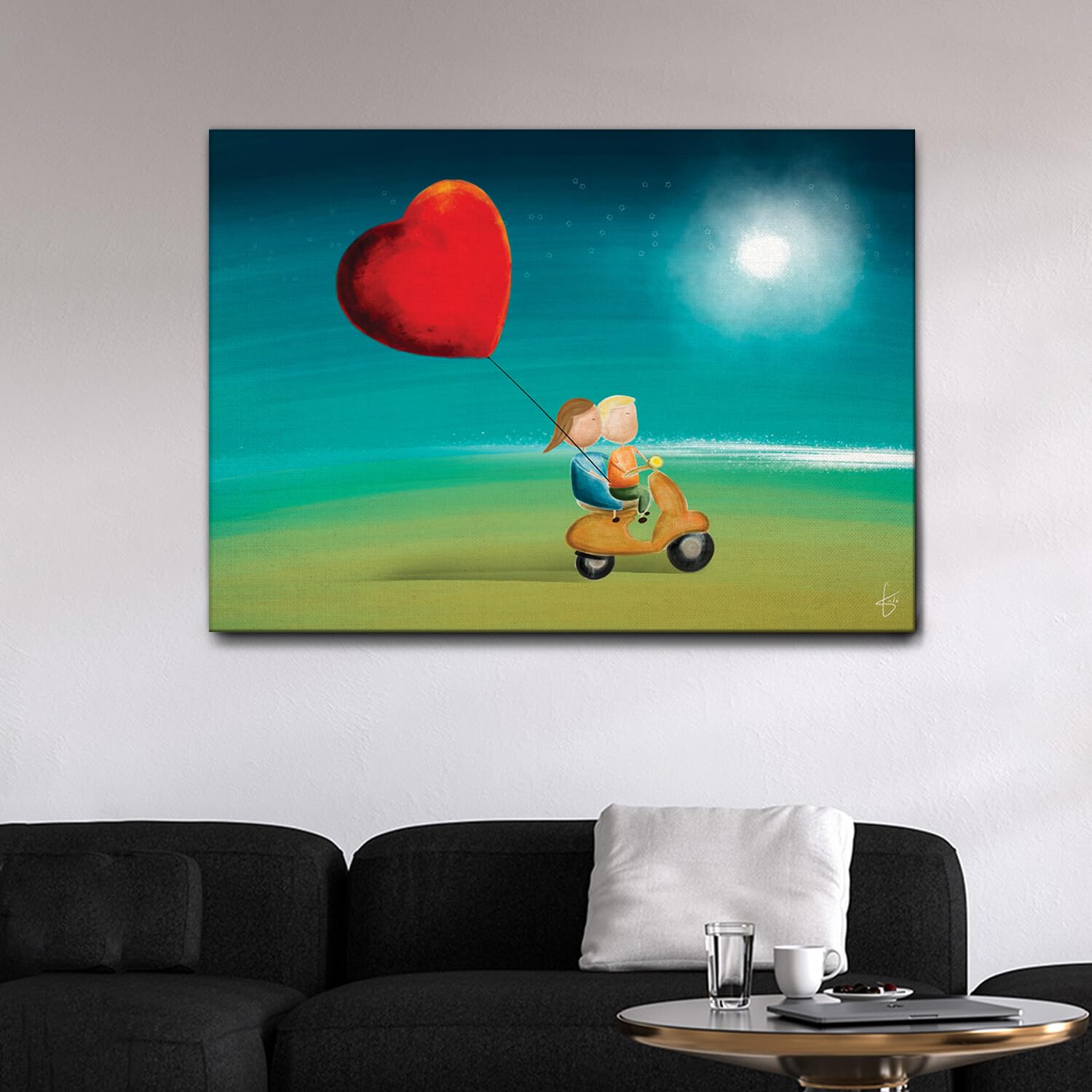 Giallobus - Quadro - ArtKalo - al Mare in Vespa - Tela Canvas Telaio Standard - 140x100 - Pronto da Appendere - Quadri Moderni per la casa