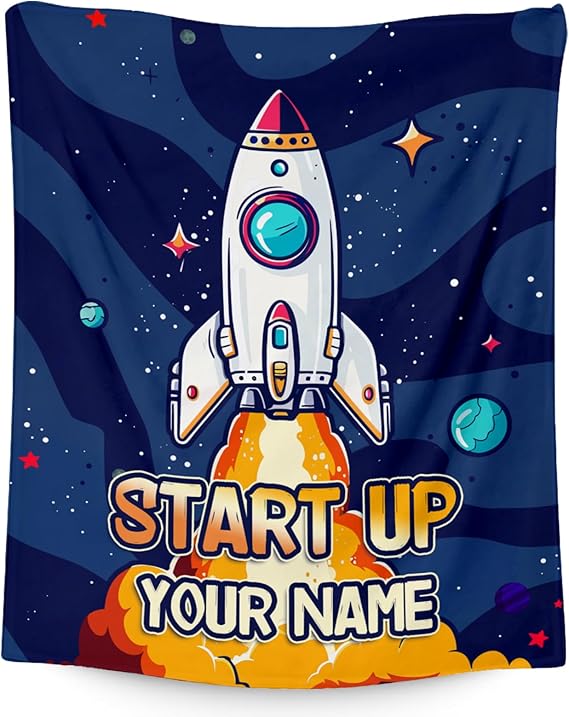 Custom Planets for Kids with Name - 50x60 Inches Cute Throw Blanket for Men, Women - Blue Soft Fuzzy Blankets for Bed, Couch & Travel