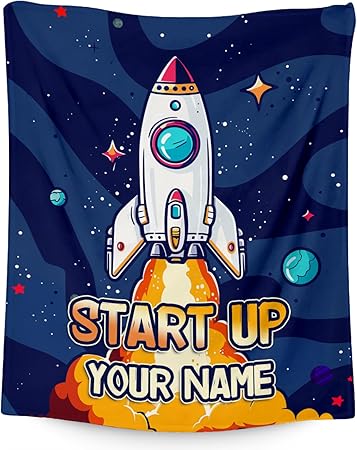 Custom Planets for Kids with Name - 50x60 Inches Cute Throw Blanket for Men, Women - Blue Soft Fuzzy Blankets for Bed, Couch & Travel