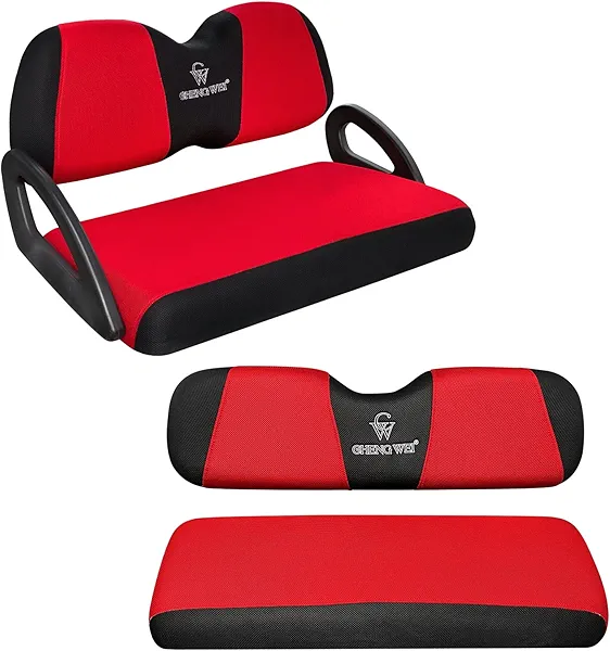 Golf Cart Seat Covers 4 Piece Front and Rear Seat Covers Sets for Club Car Precedent Tempo and Yamaha G29 Standard Seat Cushion,Replacement Cooling Breathable Washable No Stapler Required(Red&Black)