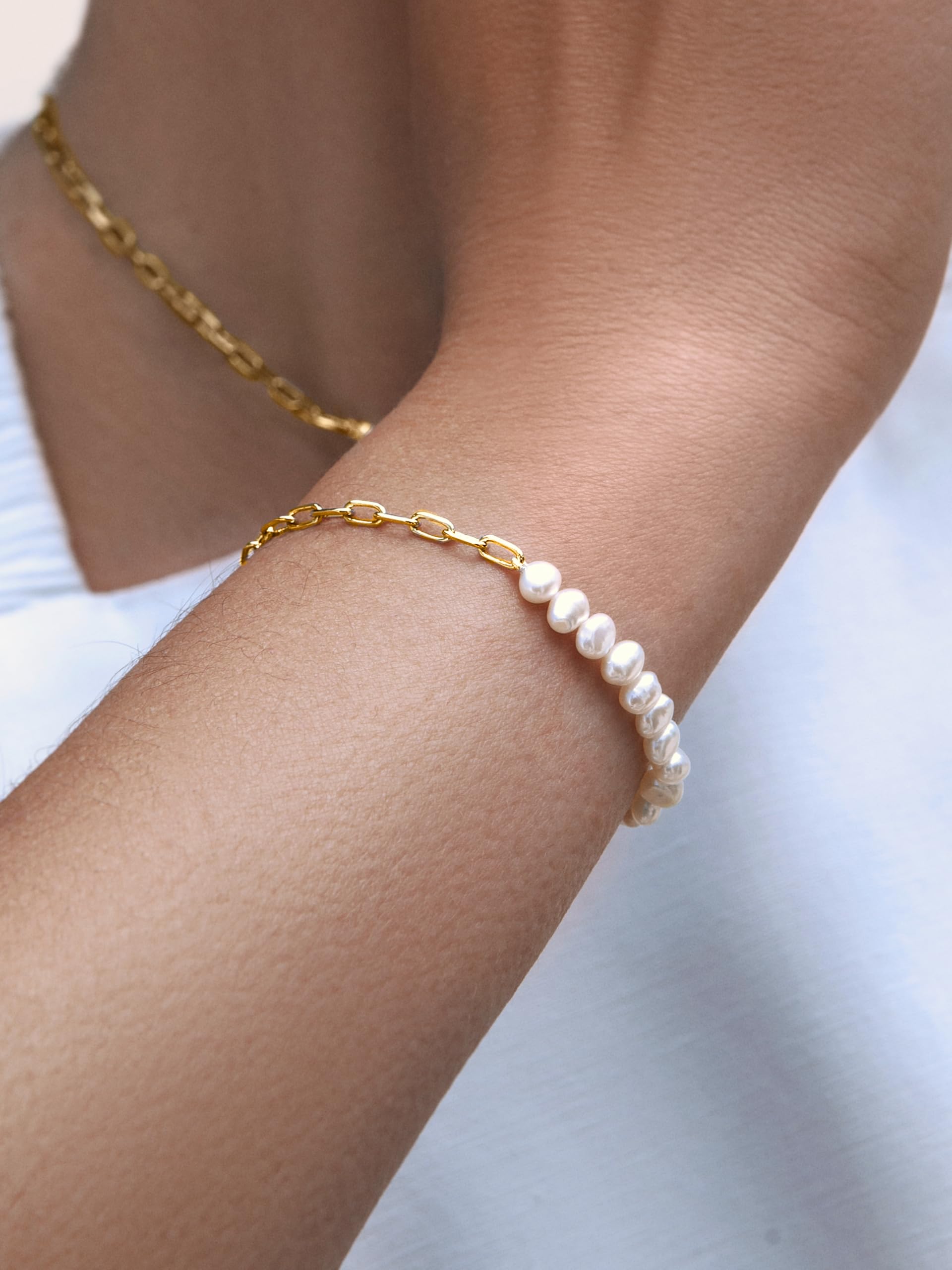 SINGULARU - Armband Chic Pear - Armband aus Edelstahl oder 18kt vergoldetem Stahl - Armband mit natürlichem Süßwasserperlenmuster - Damenschmuck