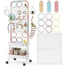 Large Bird Playground, Parrot Playstand with Toys DIY Zone, Wheels, Toilet, Storage Space, Bird Stands for Inside Play Gym Stand for Parakeet Conure Cockatiel Lovebird Budgie Lovebird