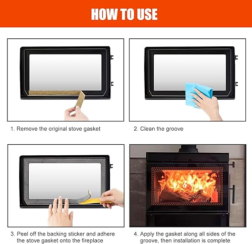 Miniatura 4 de Kit de juntas de repuesto para estufa de leña, cinta autoadhesiva de juntas de estufa de 1 x 78 pulgadas, cinta de junta de vidrio para estufas y