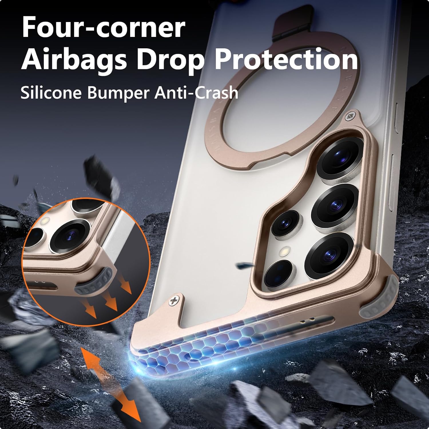 S25 Ultra Clear Case with Stand, Slim Thin for Samsung Galaxy S25 Ultra Case for Magsafe, Frameless Drop-Proof Protective S25Ultra Cover for Men Women 6.86 Inch, Clear Gold