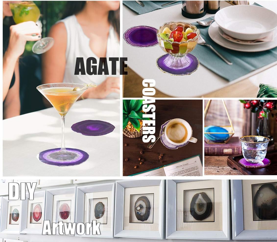 Natural Agate Coasters Set of 4, Dyed Purple 4-5" Geode Slices, Wide Crystal Stone Drink Coasters with Rubber Bumpers for Cups, Mugs & Wine Glasses, Unique Home Decor - Image 7