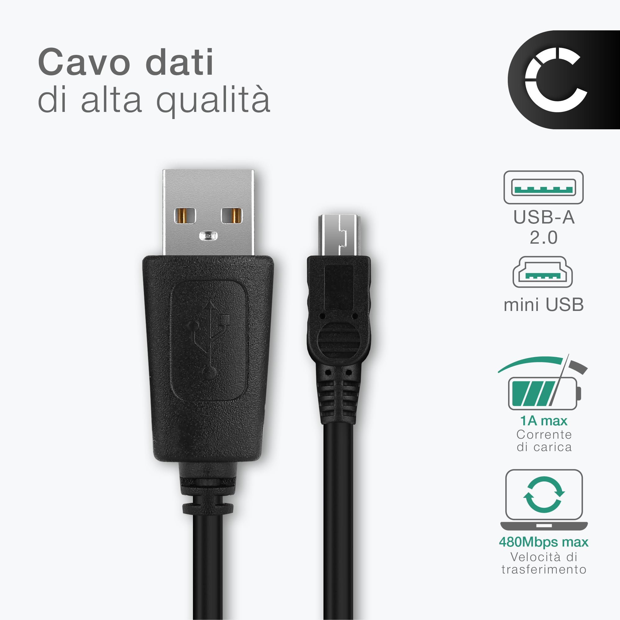 CELLONIC Cavo USB 2.0 compatibile con Garmin Edge, Drive, Nüvi, eTrex, GPSMAP ricarica 1A 1m nero