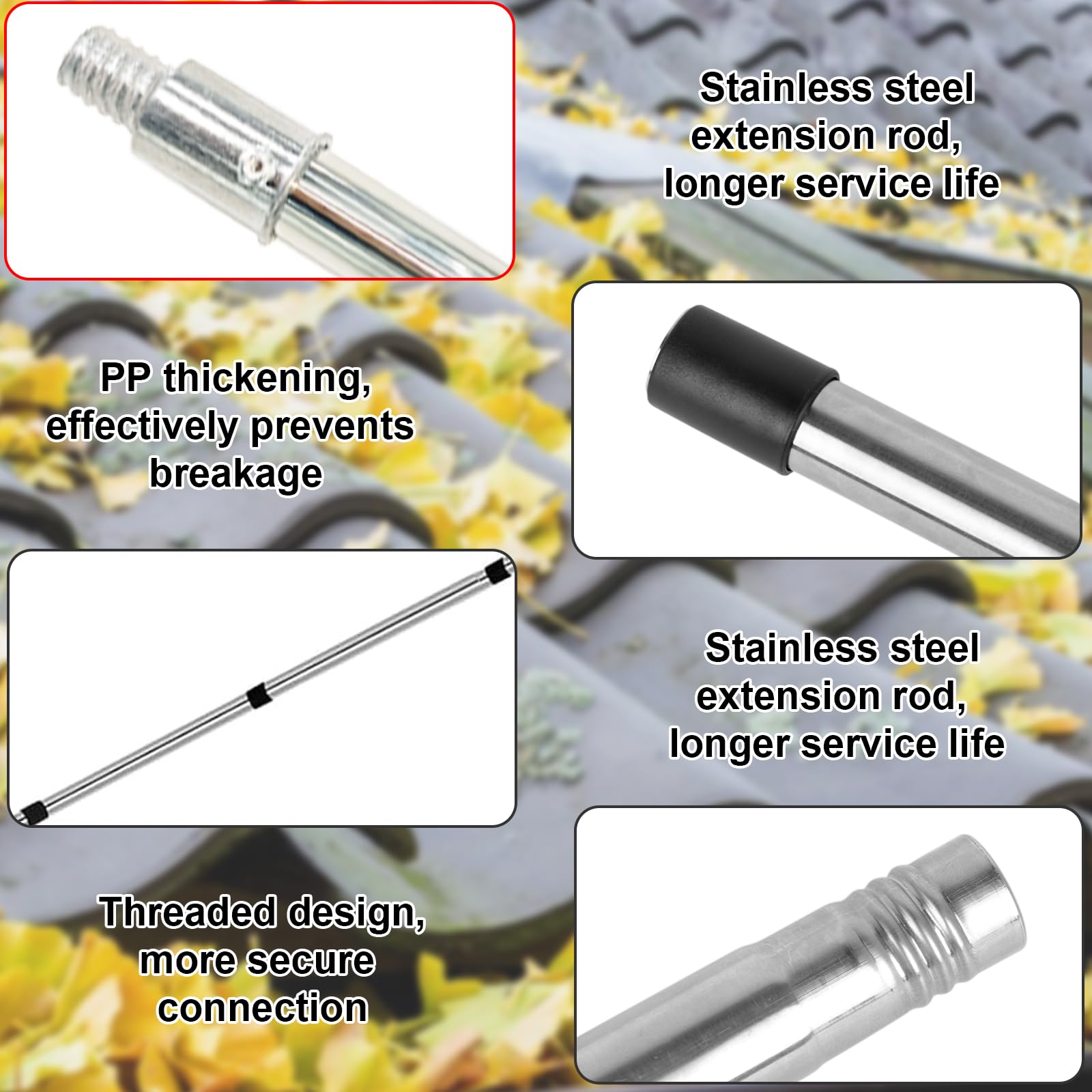 Aolawco Upgraded 320cm 2-in-1 Gutter Cleaning Tools with Gutter Brush & Leaf Shovel - Image 3