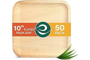 ECO SOUL Compostable 10 Inch Square Plates (50 Count) | Like Bamboo...