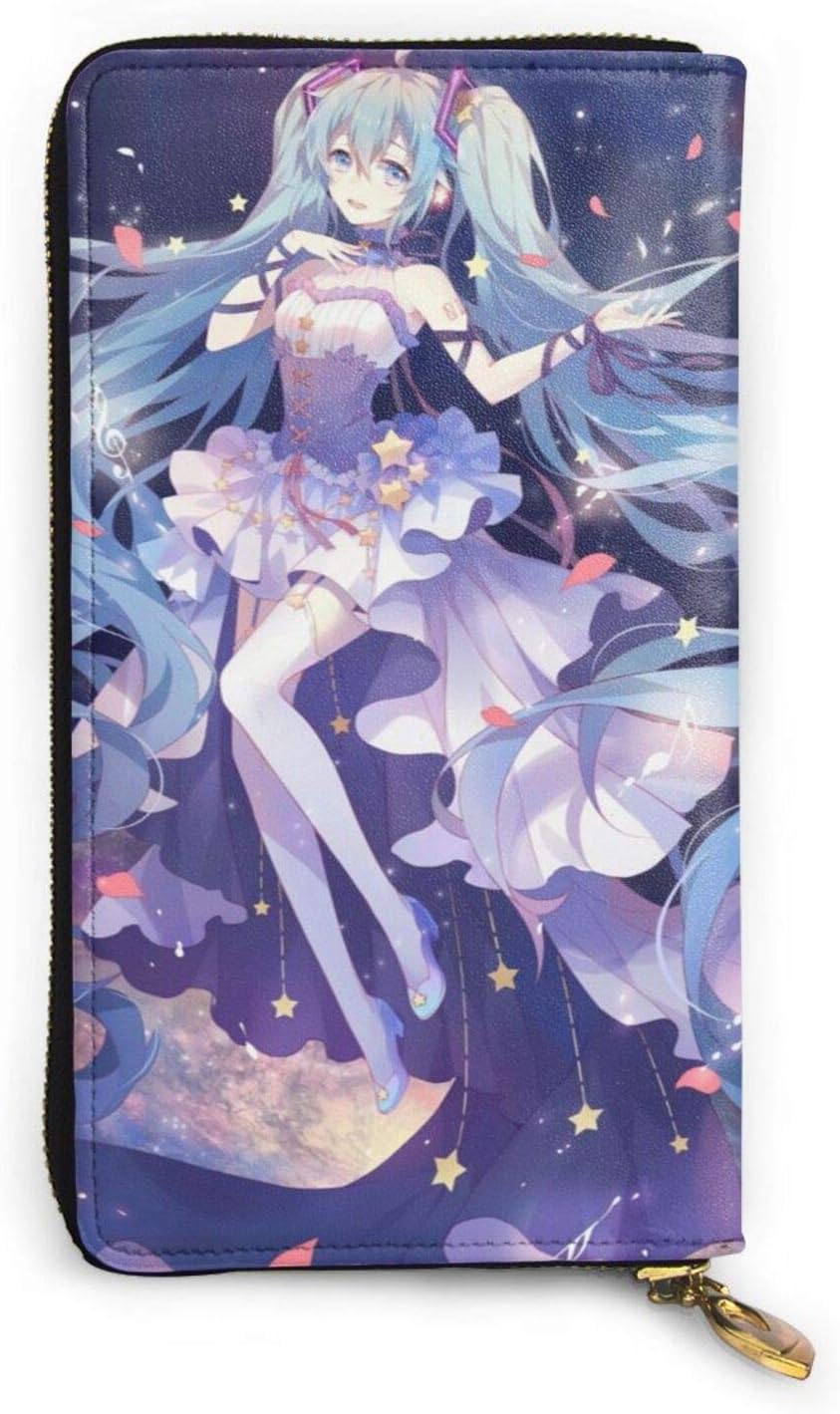 Treasurem Hatsune Miku Anime Youth Leather Coin Purses Zip Wallet,Cartoon Chic Popular Leather Craft Card Package Advanced Waterproof Wallets Luxury Fashion Purse for Girls,Women,Men