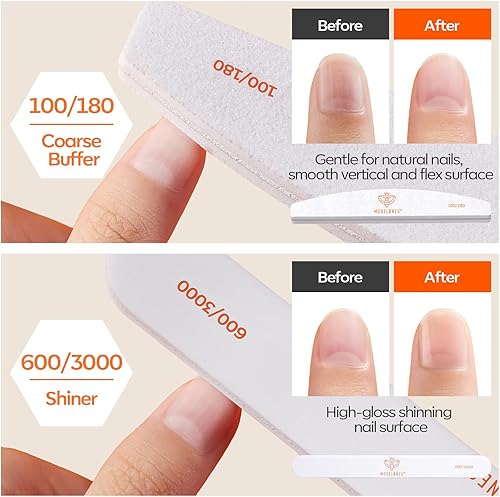 Miniatura 4 de Modelones Limas de uñas y bloques de pulidor de uñas, 4 piezas, tablero de esmeril recortado y en forma de doble cara, grano 100150180 6003000,