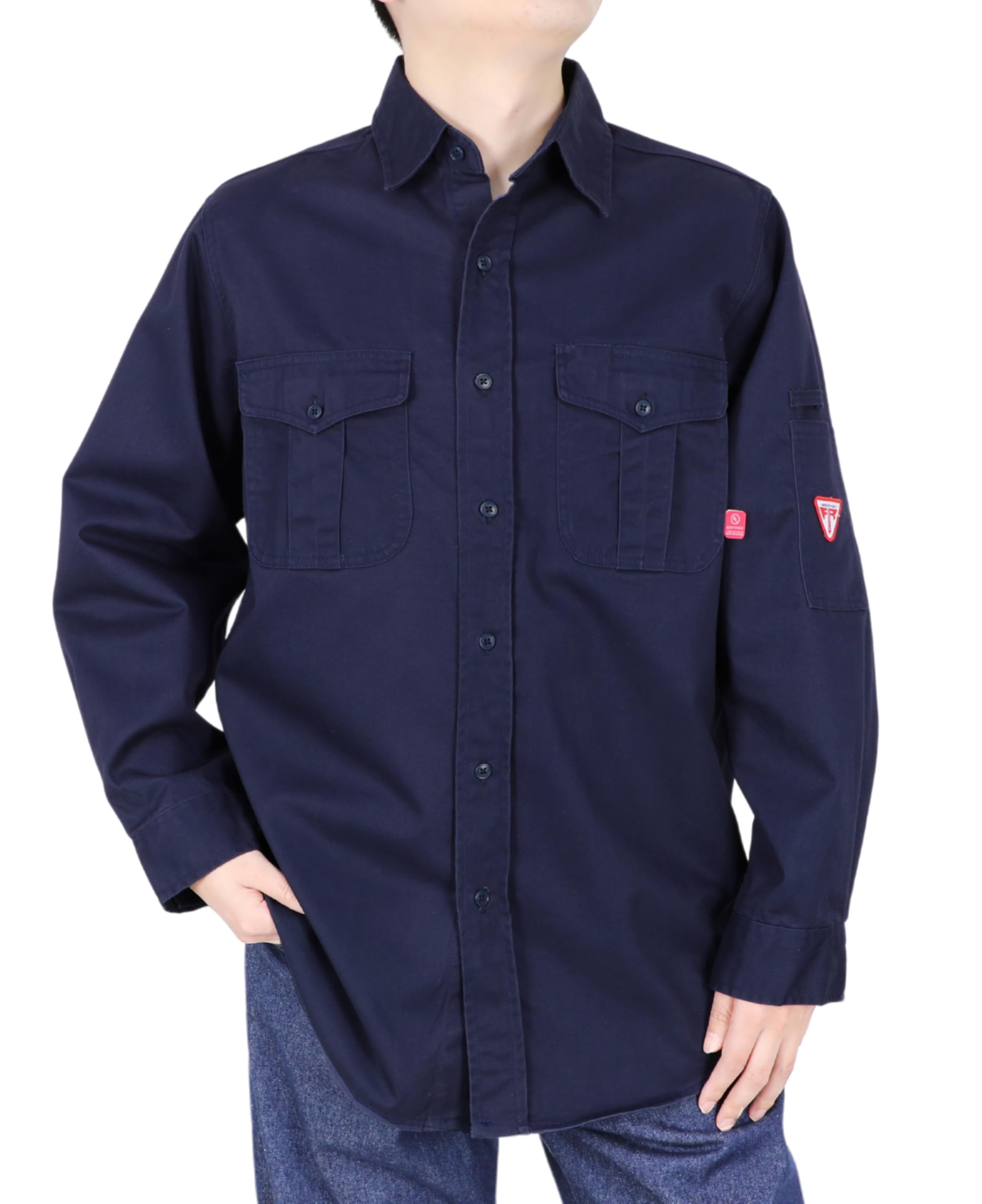 TICOMELA Men’s Mid-Weight FR Welding Shirt, 7.5oz 100% Cotton NFPA 2112 CAT2 – Flame-Resistant Button-Down Work Shirt