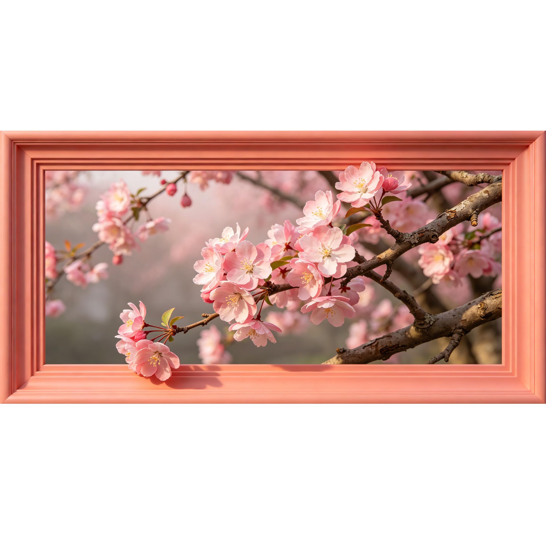 Agglomerix 3D Framed Wall Art Pink Cherry Blossom Tree Branch Botanical Floral Print Large Size SelfAdhesive Removable Wall Decor Prints Artwork for Living Room Bedroom Office