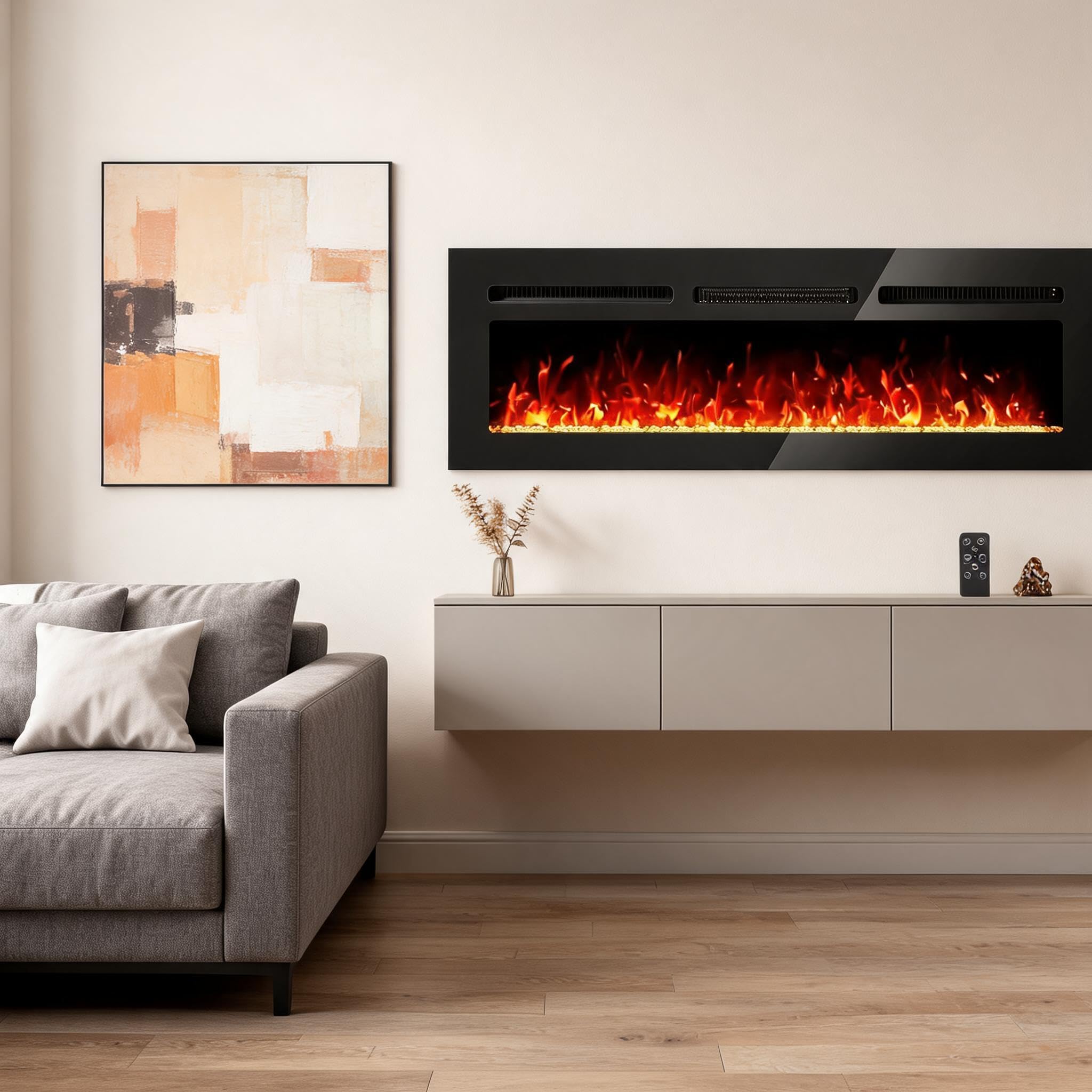 Litake Insert De Cheminée Électrique Ultra-Mince 60" - 900/1800W