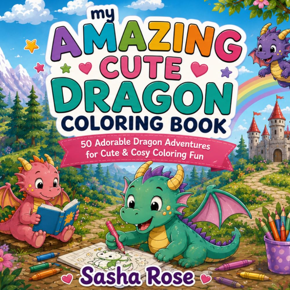 My amazing cute dragon coloring book: 50 adorable dragon adventures for cute and cosy coloring fun (Amazing Jungle Animals)