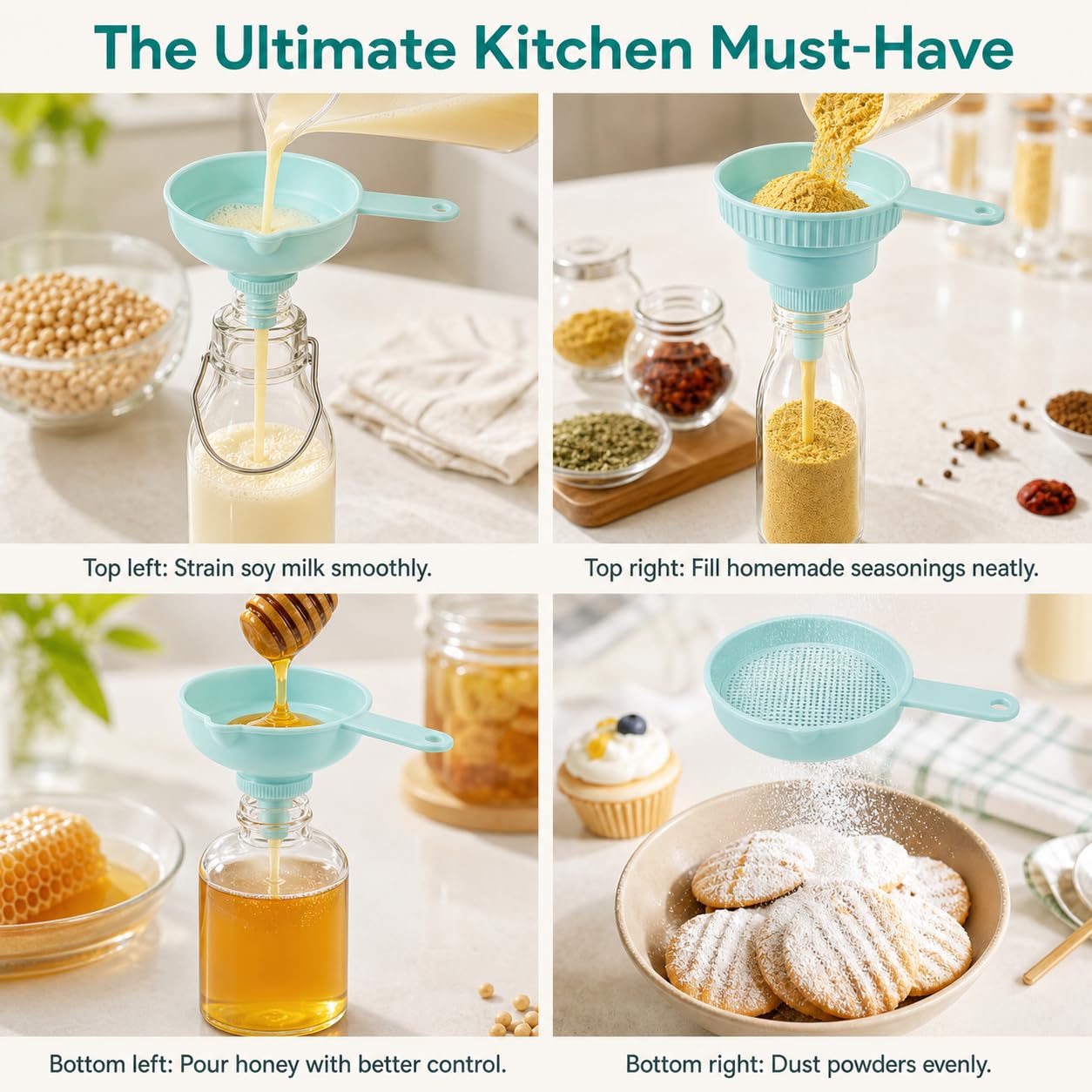 7-in-1 Wide Mouth Versatile Kitchen Funnel Set Plastic Transfer Funnel with 4 Nozzles 2 Filters for Filling Bottles Liquid Transfer (1 Set)