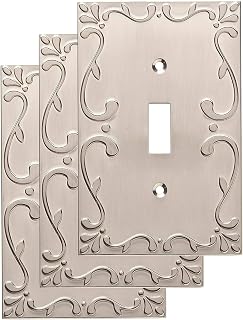 Franklin Brass W35070V-SN-C Classic Lace Single Switch Wall Plate/Switch Plate/Cover (3 Pack), Satin Nickel