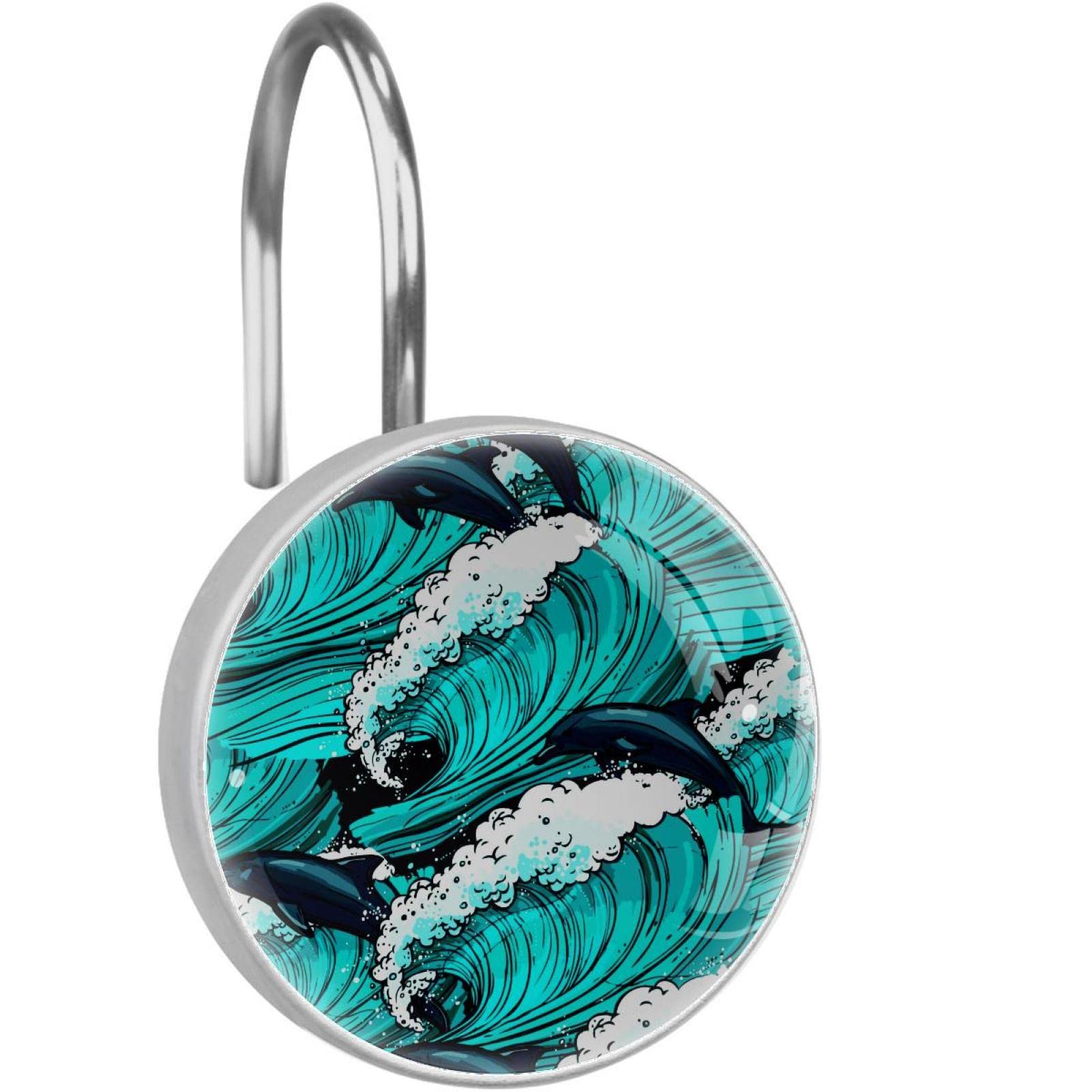 Crochets rideau de douche anti-rouille en acier inoxydable dauphin turquoise x12