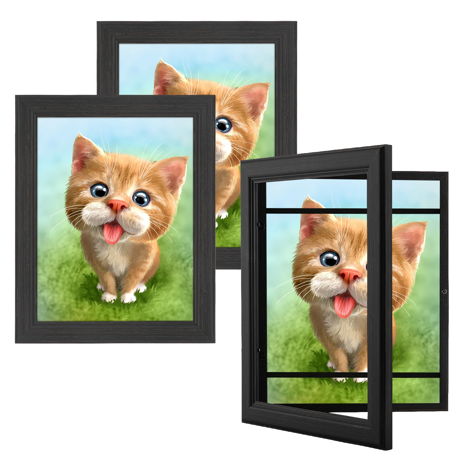 3 Pack Kids Art Frames Black, Rustic Woodgrain 8.5x11in Kids Artwork Frame Changeable Front Opening Without Mat, Children Art Storage Picture Frame Hold 50Pcs Crafts, Drawing, Art Projects, Schoolwork