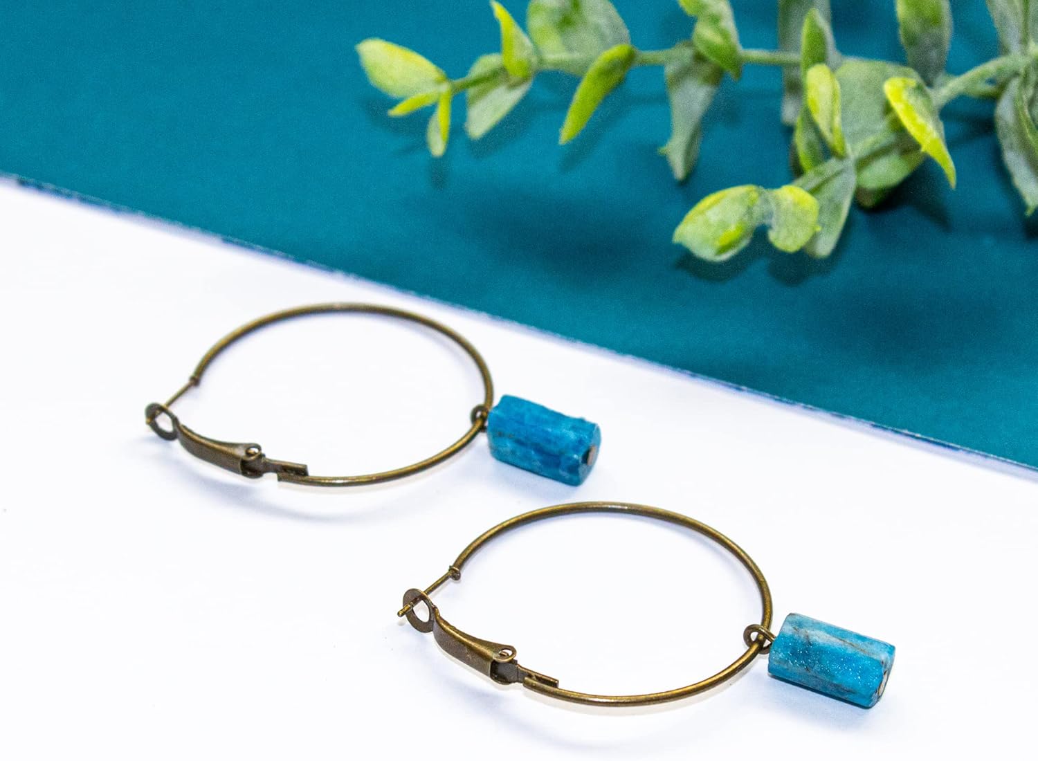 Apatite Hoop Earrings, Raw Crystal Hoops Nickel Free, Dainty Natural Real Genuine Gemstone Healing Jewelry for Women, Handmade One of a Kind Minimalist Boho Chic Gifts