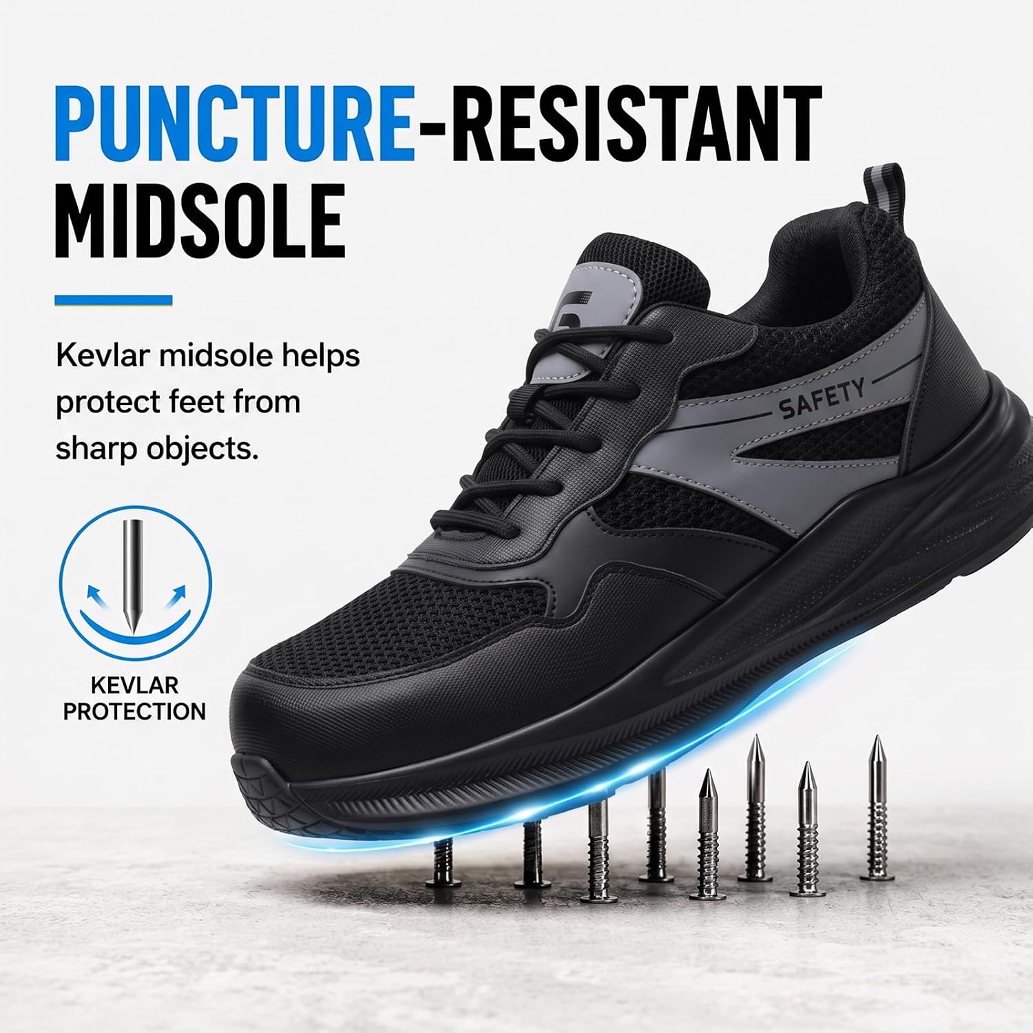 Wide Fit Steel Toe Work Shoes for Men Low Top Safety Shoes