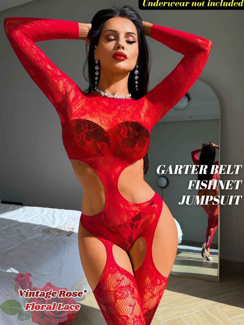 EHSUYAB Women Sexy Body Stockings,Fishnet Bodysuit Lace Jumpsuit