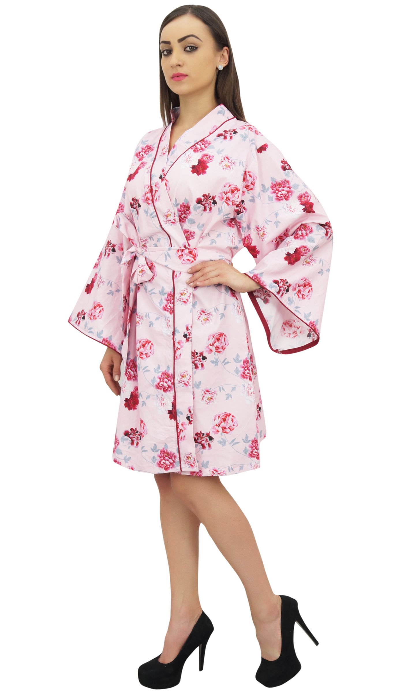 Bimba Rosa Manga Larga Mujer Kimono Coverup Robe Estampado Floral Ropa De Dormir - 46