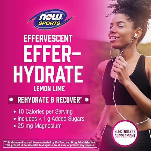 Miniatura 4 de NOW Sports Nutrition, efervescente efervescente-hidrato, suplemento de electrolitos, recuperación*, limón lima, 10 tabletas (paquete de 3)