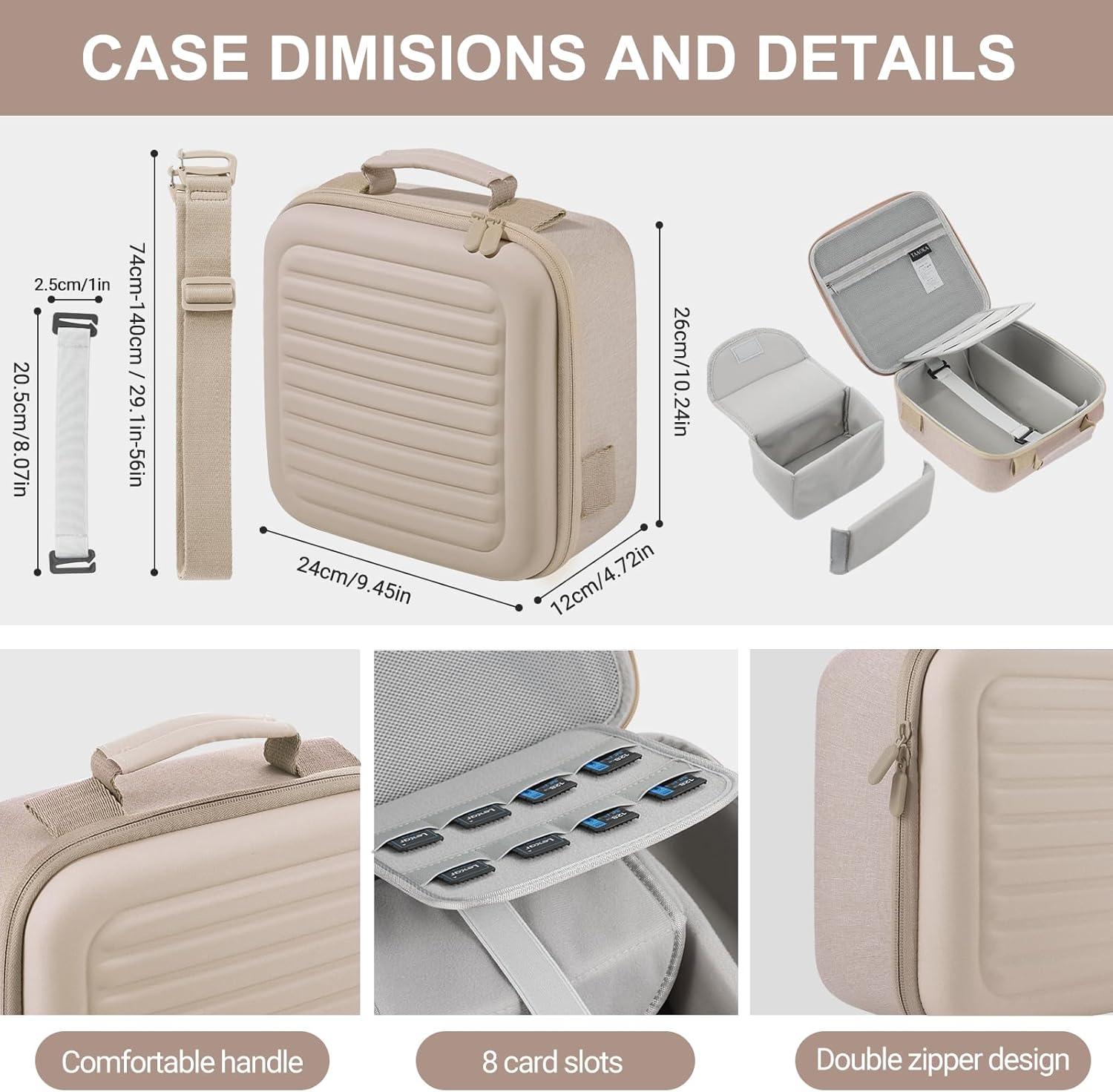 Camera Case Compatible with Canon EOS Rebel T7/R50/R6 Mark II/R100/R50 V/T6/R8/R10/R5 Mark II/RP/R7/5D Mark IV/SL3/R5/T100 DSLR SLR Camera, Lens and Tripod with Moveable Dividers and Shoulder Strap - Image 5