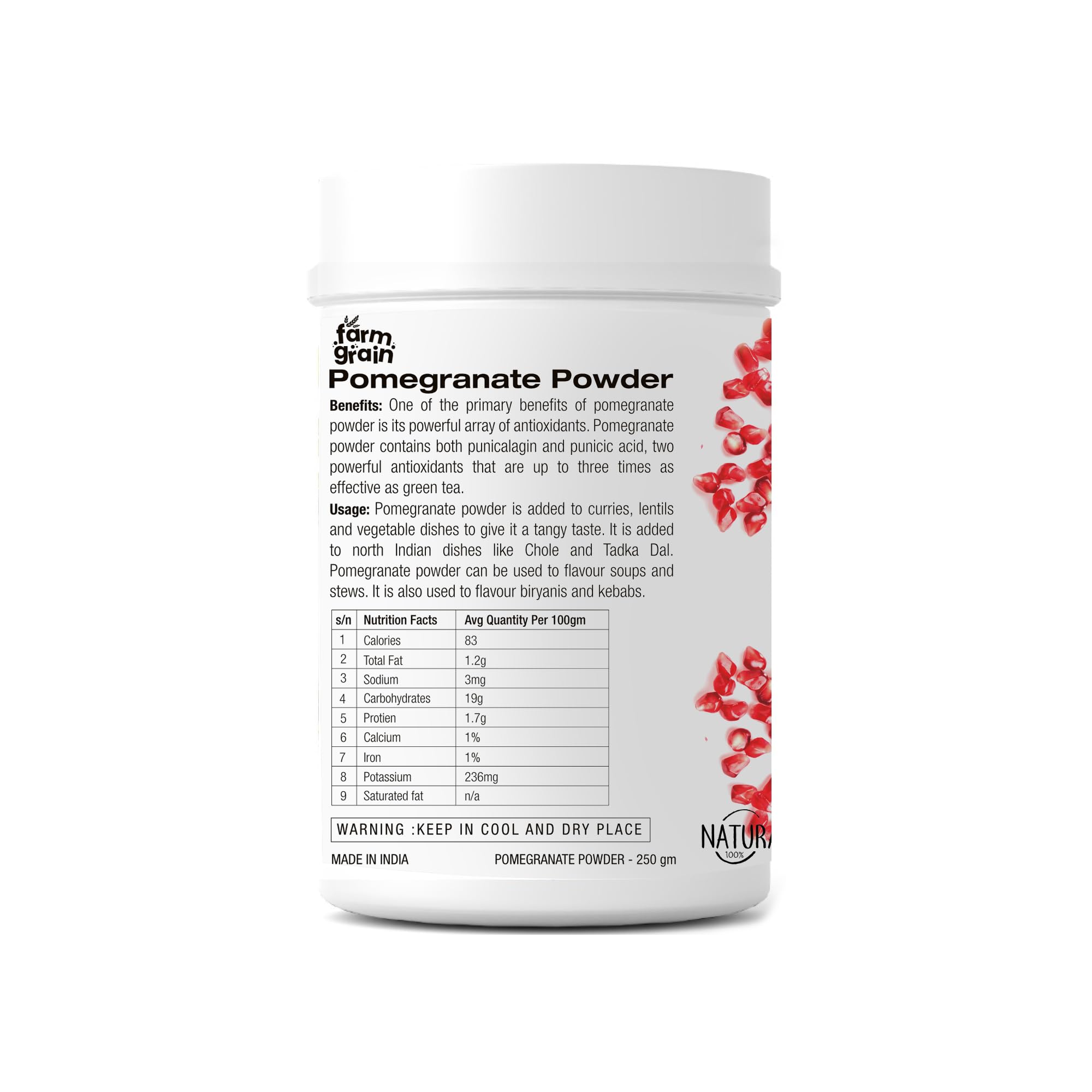 FARM GRAIN Natural Organic Anar Powder | No Added Chemicals | Pomegranate Powder For Drink | Natural Face pack Powder 250g - Image 3 thumbnail