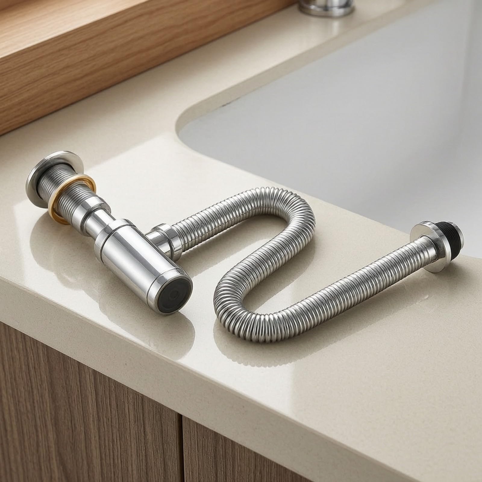 Amagogo Piletta di Scarico Durevole Idraulica | Design Compatto Salvaspazio, Sifone con Tubo Corrugato, Adattabile, Tubo Corrugato di Scarico, per Lavabo, Idraulici, Senza