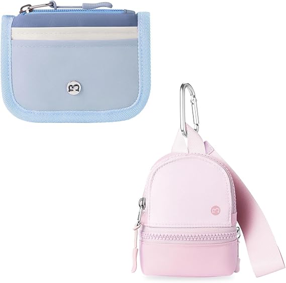 Mini Rfid Card Holder Slim Wallet with Change Zipper Pocket/3 Crad Slots/Key Ring & Mini Backpack Keychain Wristlet Pouch Small Change Coin Purse Cute Zipper Wallet With 3 RFID Card Slots
