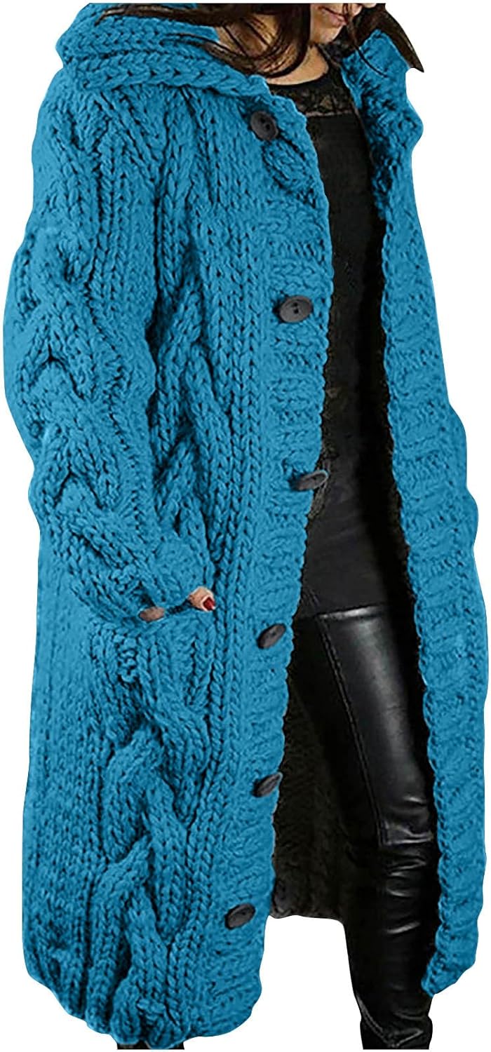 Chunky Cardigan Sweaters for Women Open Front Button Down Cable Knit Cardigans Oversized Long Trendy Warm Coats