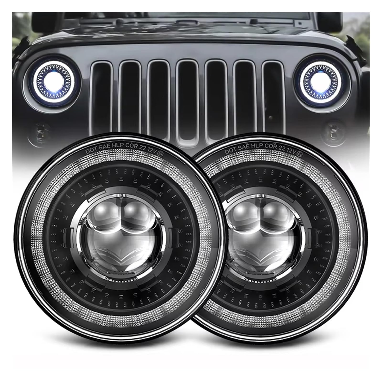 Headlight 7" Car Led Headlight 7inch H4 Led Headlights Angel Eyes For Land For Rover For Defender 90 110 1997 1995 Headlights