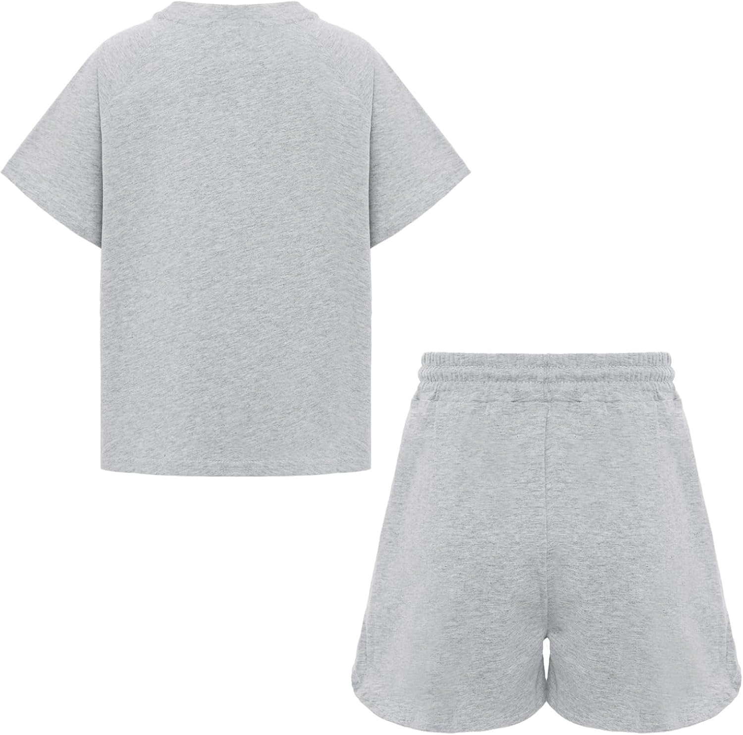 Yhong Girl's Tracksuit Sets 2 Piece Outfits Athletic Tracksuits Solid Color T-shirts Shorts Set Gray 5-6 Years