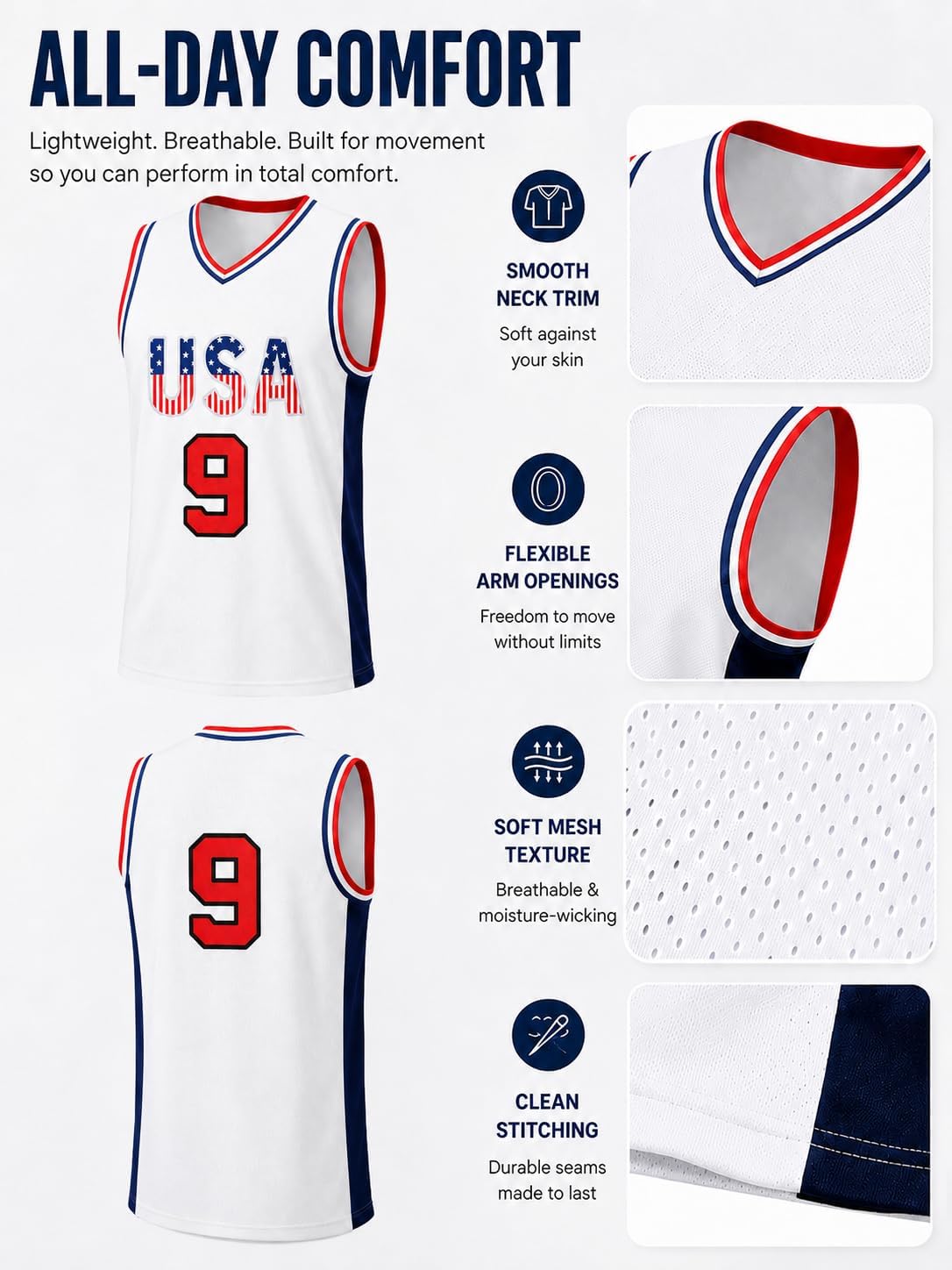 USA Basketball Jersey for Men Sleeveless Number Tank Top