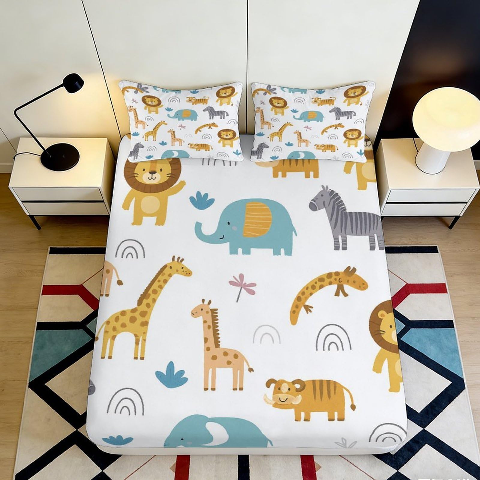 Pnayamiorkfel Style-10 3D Printed Cartoon Safari Animal Fitted Sheet Microfiber Soft Breathable Jungle Zoo Mattress Cover For Bedroom Guestroom Decor 90X200x25cm