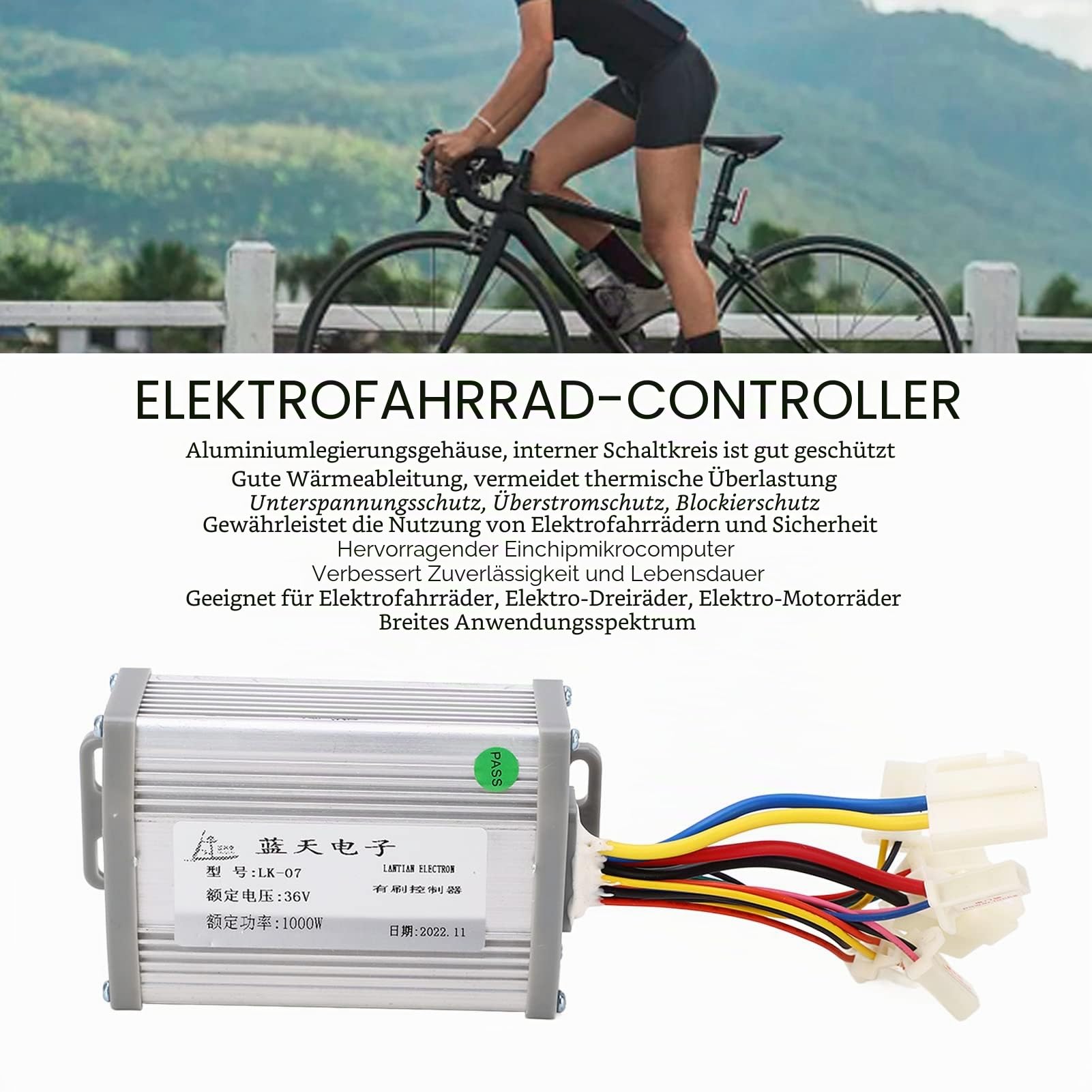 Bürstenmotor-Controller-Kit, 36 V 1000 W Motor-Controller-Kit mit Schlüsselschalter-Gaspedal, einfach zu installierender für Elektrofahrräder, Mini-Bikes