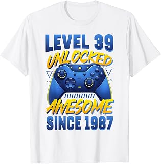 39th Birthday Gamer Level 39 Unlocked Born 1987 Video Games T-Shirt