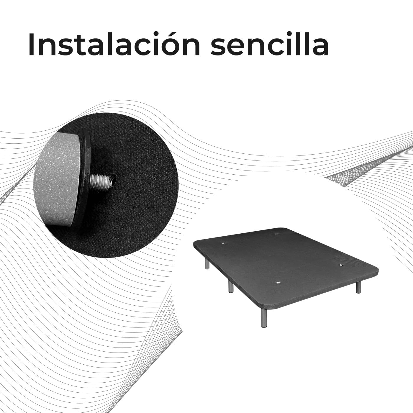 Somnia Descanso - Base Tapizada 3D Extra Resistente con Gran Estabilidad y 5 Barras Transversales + 6 Patas metálicas roscadas de 25cm, 135 x 190, Gris Oscuro